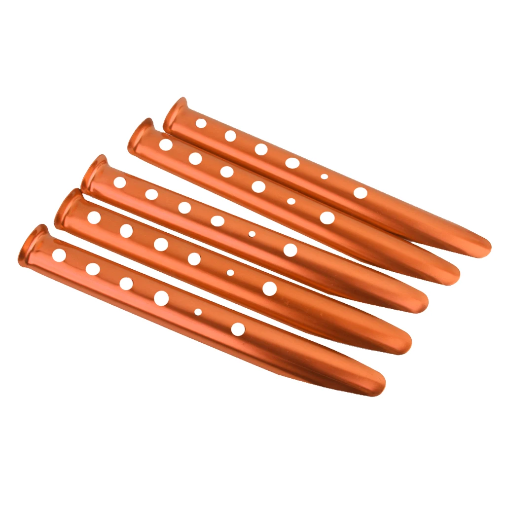 

5 X Orange Aluminium Alloy Camping Hiking Trip Tent Pegs Stake Nail 31cm- Random Color