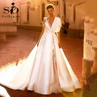 sodigne siple wedding dresses a line lace boho bridal dress sexy side split satin plus size wedding gowns