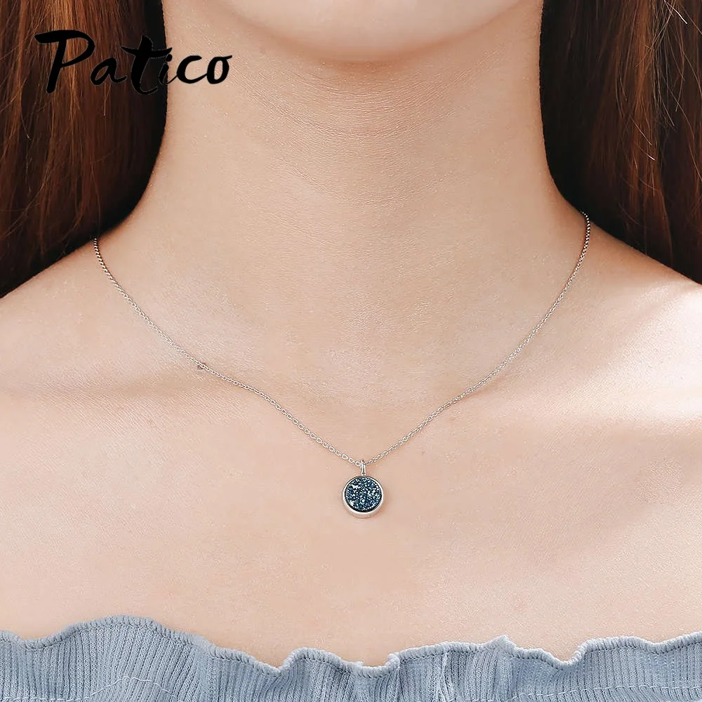 

Blue Crystal 925 Sterling Silver Fragment Round Fantasy Concise Necklaces For Women Geometric Pendant Necklace Wedding Jewelry