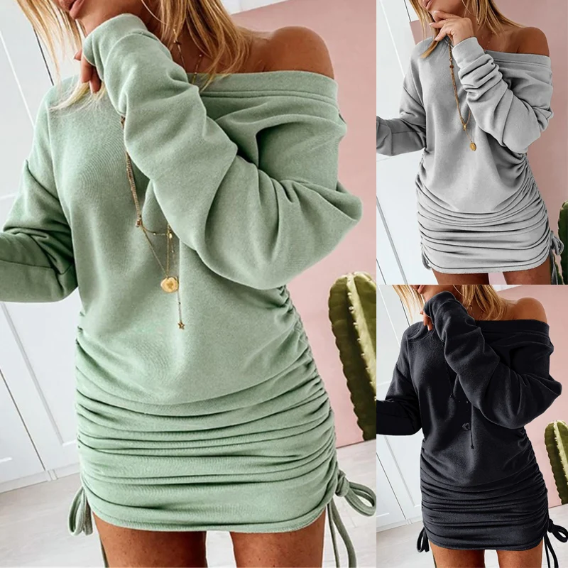 Женское пикантное мини платье повседневное однотонное карандаш с оборками и