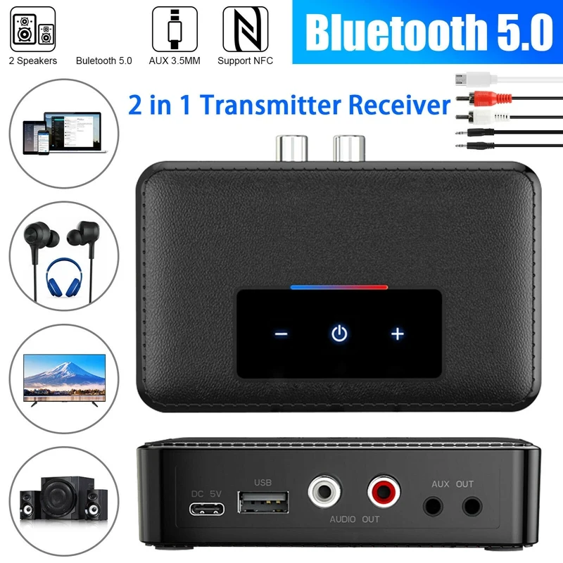 Bluetooth 5 0 передатчик приемник беспроводной 3 мм AUX NFC к 2 RCA аудио адаптер для