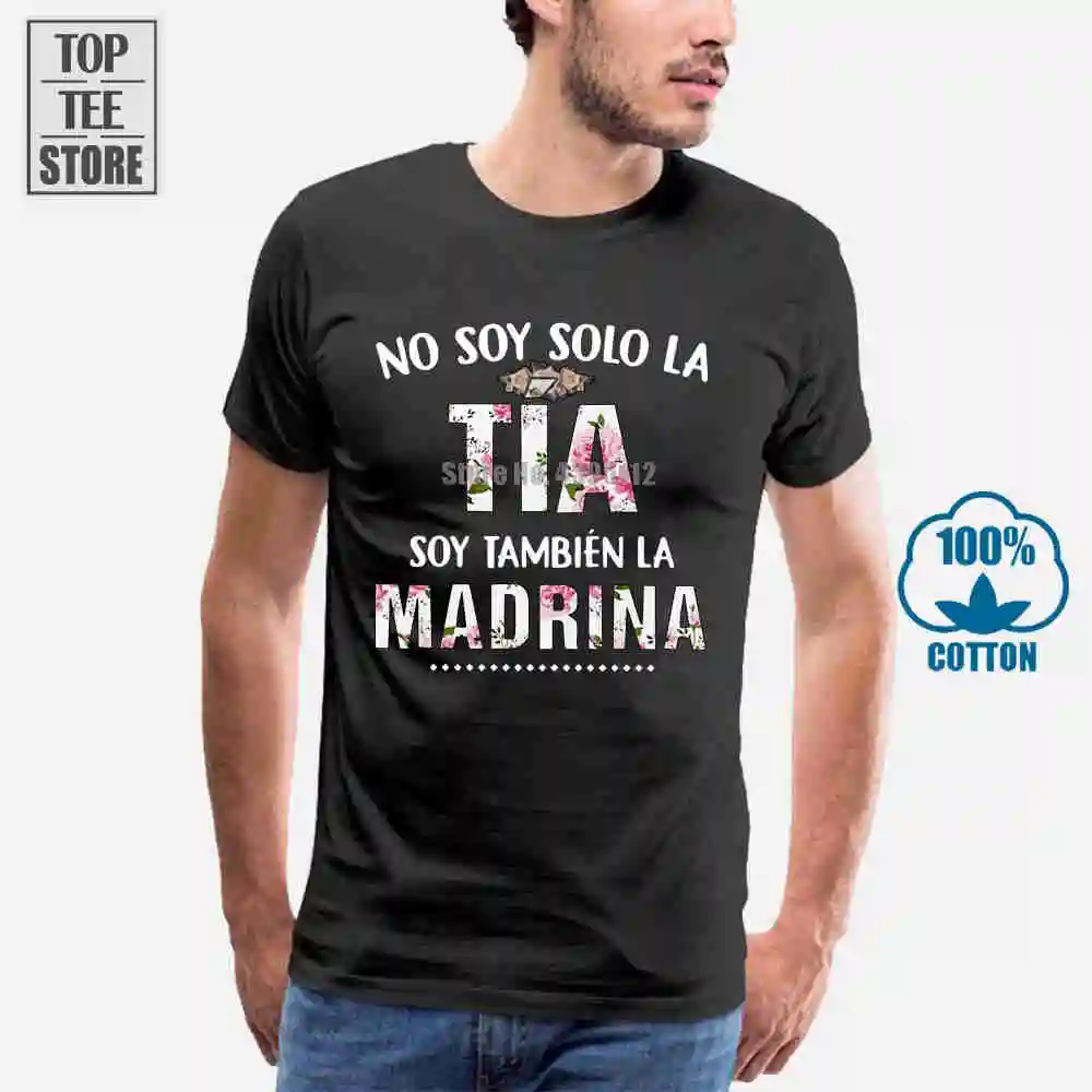 Черная футболка с цветочным принтом No Soy Solo La Tia Tambien Madrina M 6Xl|Мужские футболки| |