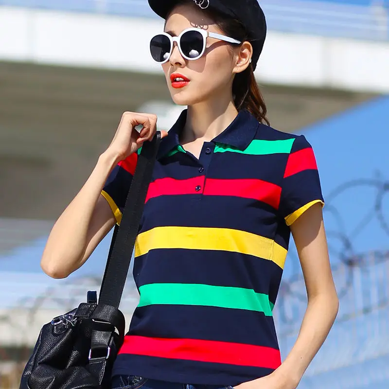

Striped T-shirt Female Short Sleeve 2021 New Summer Cotton Large Women's Wear Korean Paul Lapel Loose Top