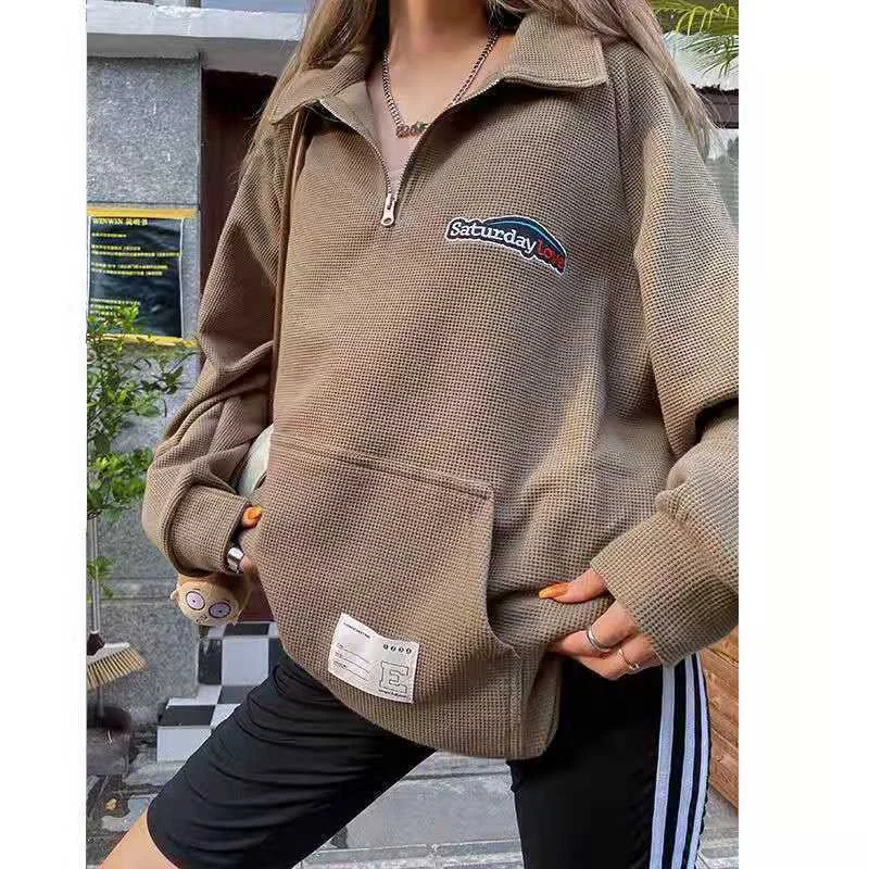 Женская винтажная Толстовка в клетку с воротником-поло и надписью | одежда