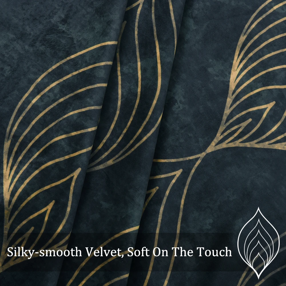 NICETOWN 1 Piece Leaf print Velvet Curtain Super Soft Luxury Warm Blackout Energy Grommet for Decor Home Theater Living Room