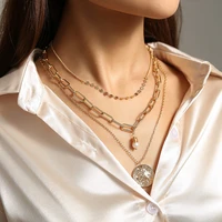 new womens multi layer portrait pendant necklace fashion punk heart key necklace bohemian cross womens jewelry necklace