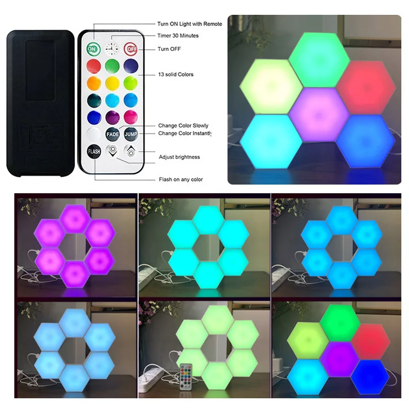 Чувствительный к касанию квантовый светильник RGB шестиугольный модульный