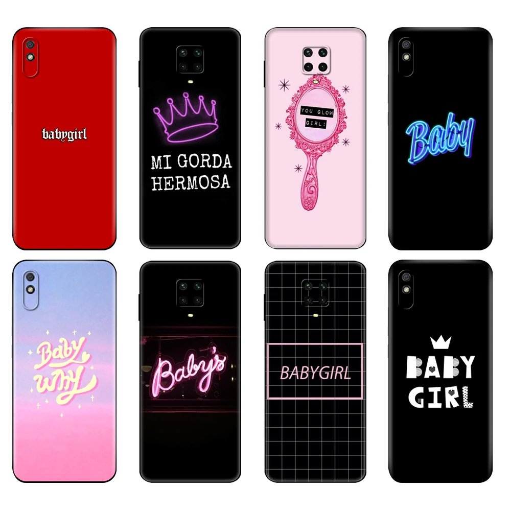Черный чехол из ТПУ для Xiaomi Redmi 7A, 8, 8A, 9, 9A, 9C, чехол для Redmi Note 8T, 8 Pro, T, Note 9, 9S, 9Pro, чехол с надписью Baby babygirl honey line