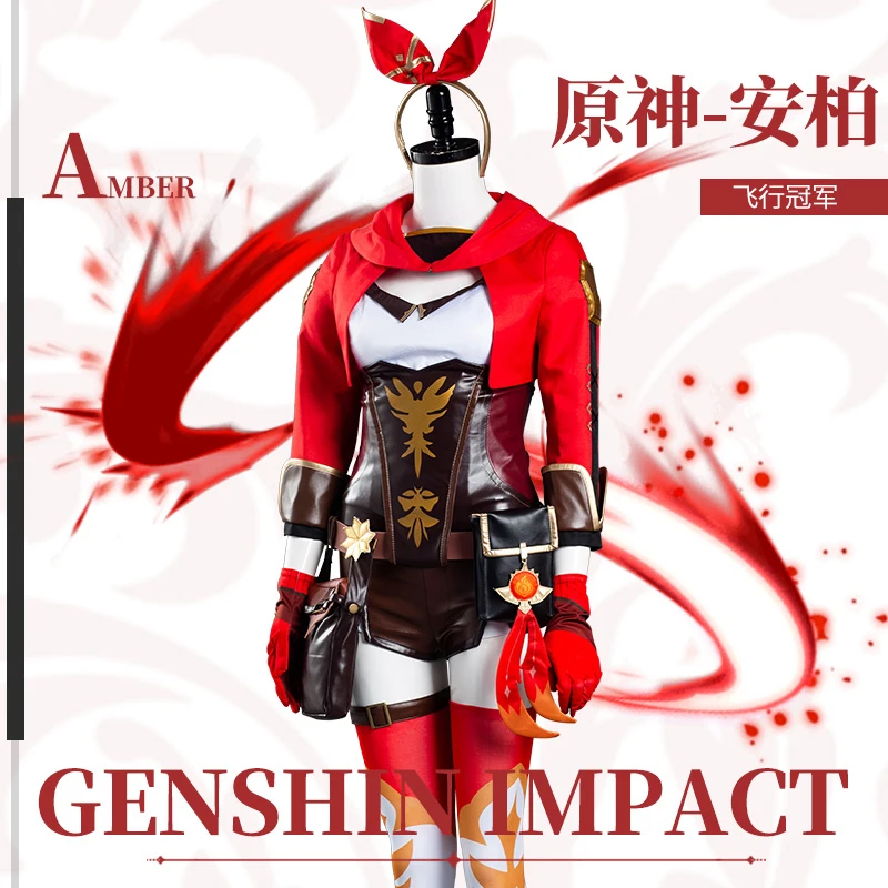 

COSSUN Anime Genshin Impact Amber Game Suit Lovely Dress Uniform Cosplay Costume Halloween Party Outfit For Women Girls New 2020