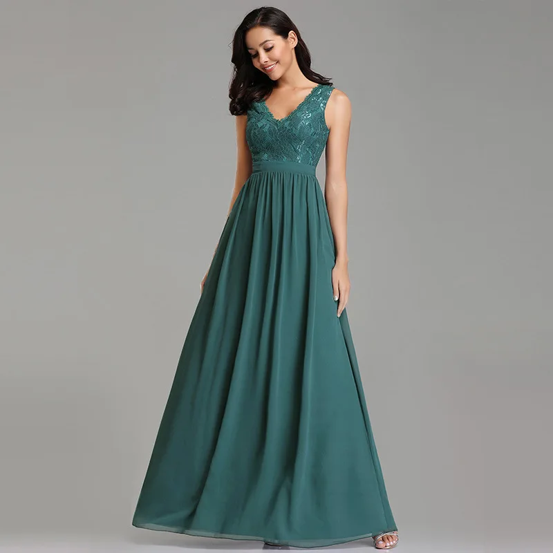 green It's Yiya вечернее платье кружевное платье De Soiree с v-образным вырезом зеленые женские вечерние платья Плюс Размер без рукавов Длинные вечерние платья C556 - Цвет: green