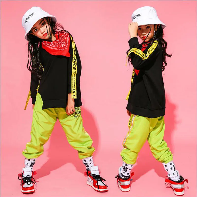 Детская одежда в стиле хип-хоп Желтое Пальто Топы и штаны Одежда для танцев джаз