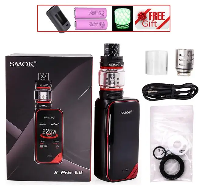 SMOK X-PRIV набор электронных сигарет 225 Вт X PRIV Box Mod с TFV12 Prince Tank 8 мл испаритель VAPE SMOK XPRIV Kit - Цвет: Black Red with Gift