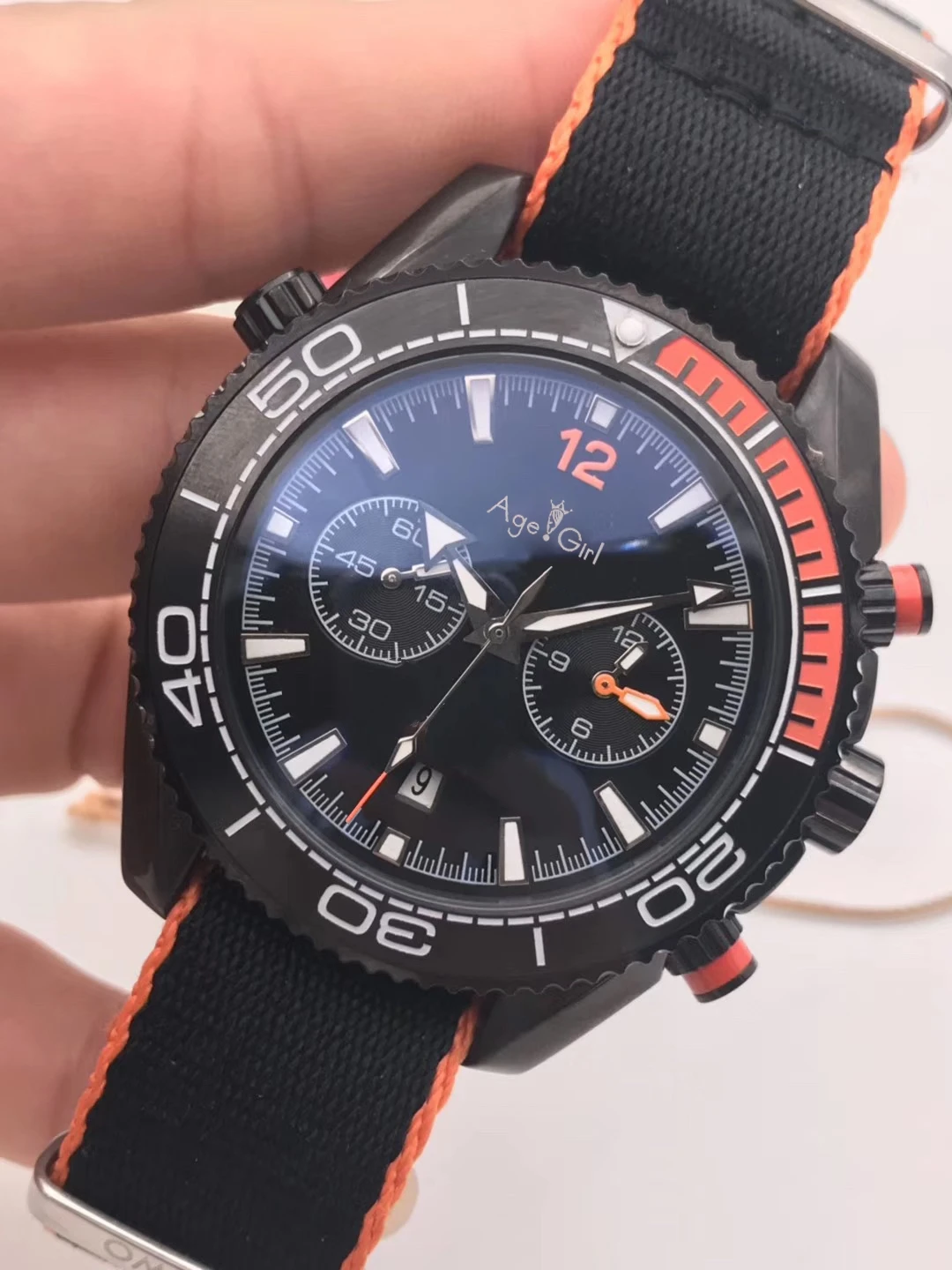 

Luxury New Men Automatic Mechanical Stainless Steel Canvas Black Orange 007 Sapphire Watch Ceramic Bezel 43mm Limited AAA+