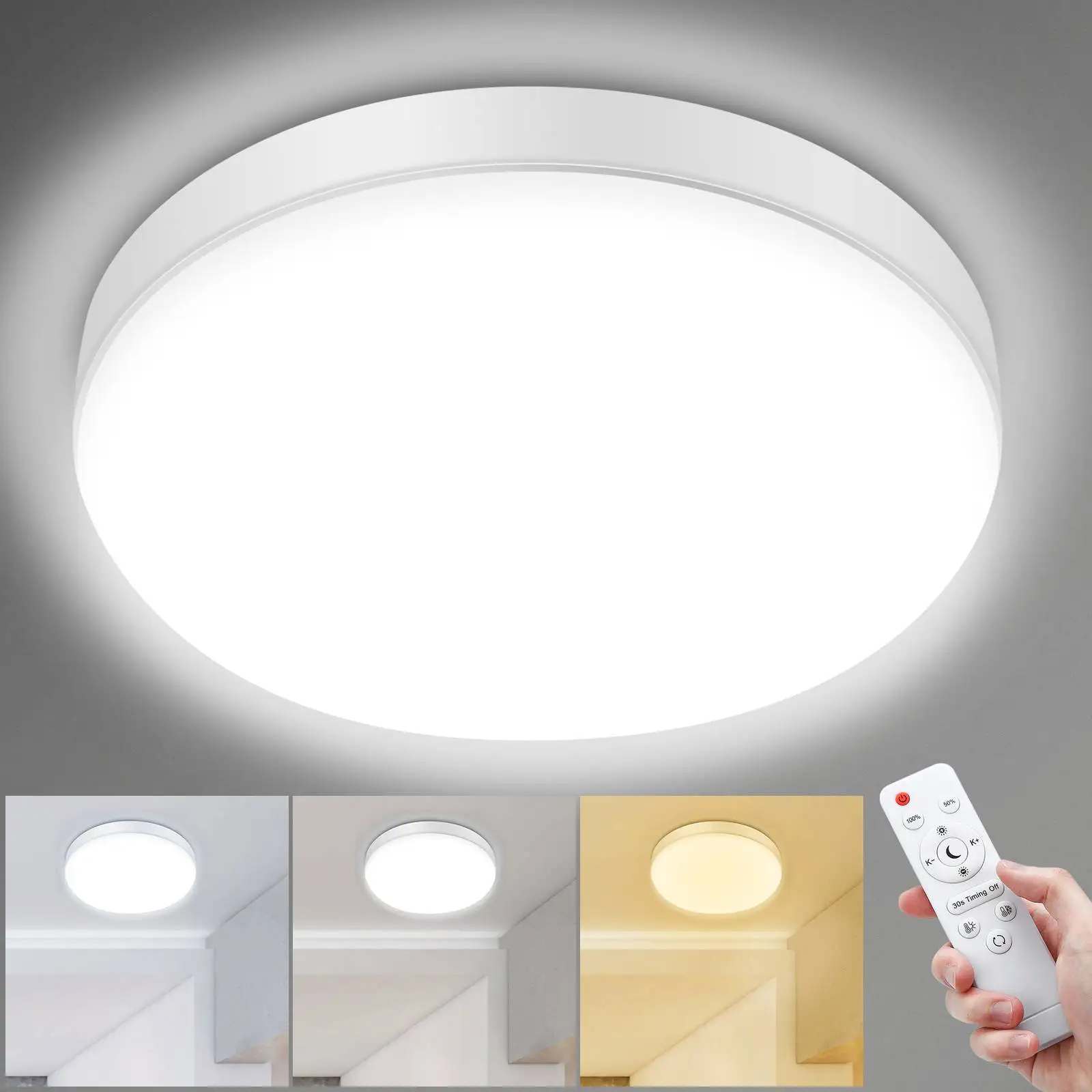 

LED Ceiling Light 24W With Remote Control Pendant Lamp Three-tone Light Stepless Dimming For Kitchen Bathroom Home Lighting Lamp