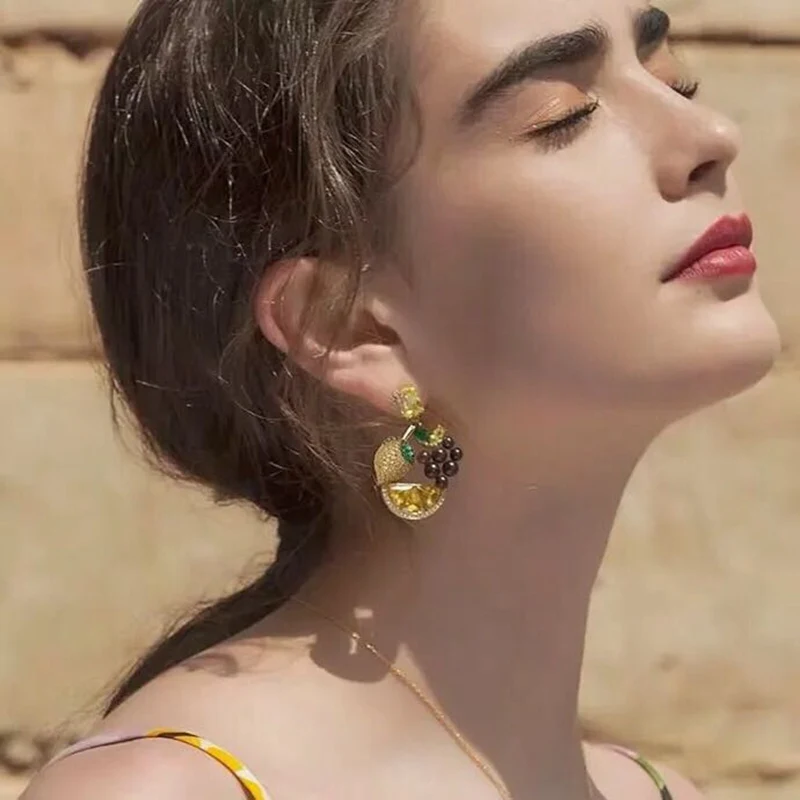 Женские серьги подвески с фруктами из стерлингового серебра 925 пробы