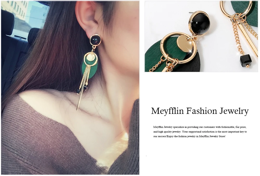 Meyfflin новые модные серьги с кисточками для женщин зеленый красный дерево овальные длинные серьги в виде капель корейские серьги ювелирные изделия