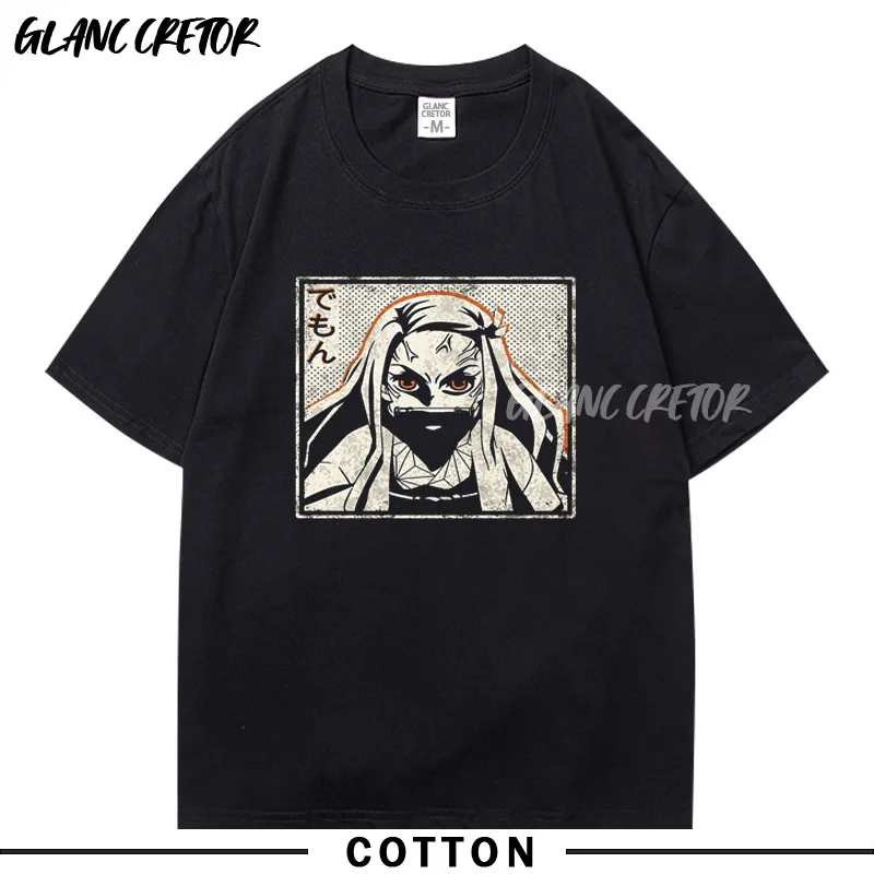 

Футболка Kimetsu no Yaiba мужская с мультяшным принтом, хлопковая рубашка в стиле ретро, уличная одежда в стиле Харадзюку с принтом манги