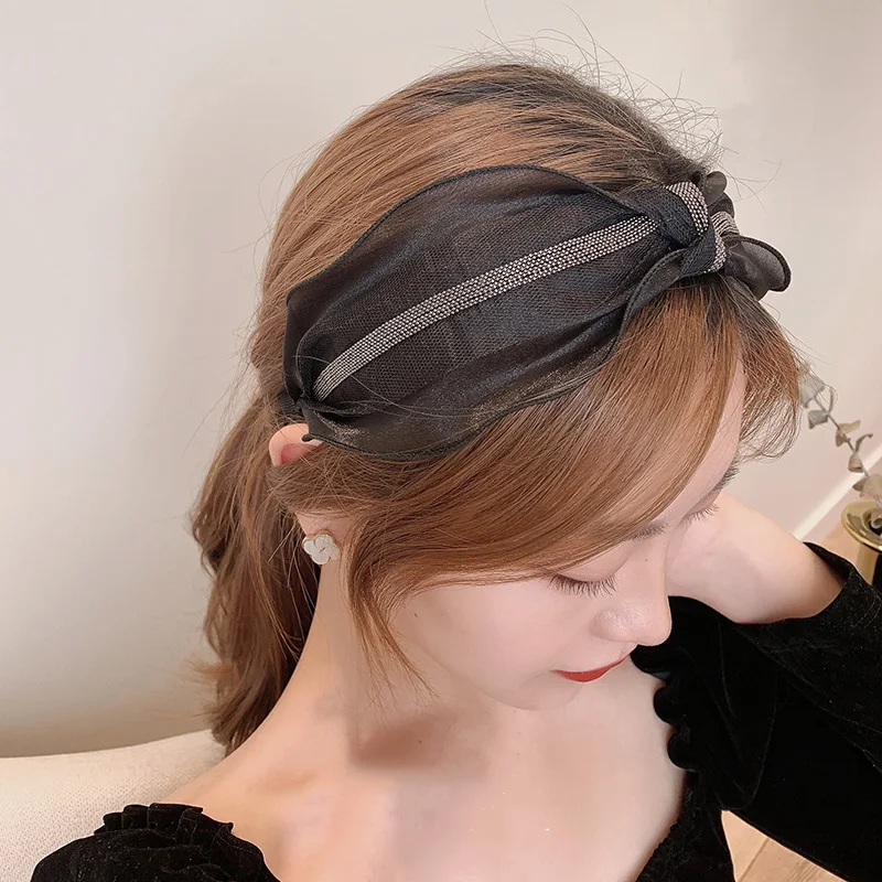 

Korean Fashion Ladies Headband Lace Hair Band Hair Accessories 2021 New Wide Side Knotted Headdress Women For Accessories