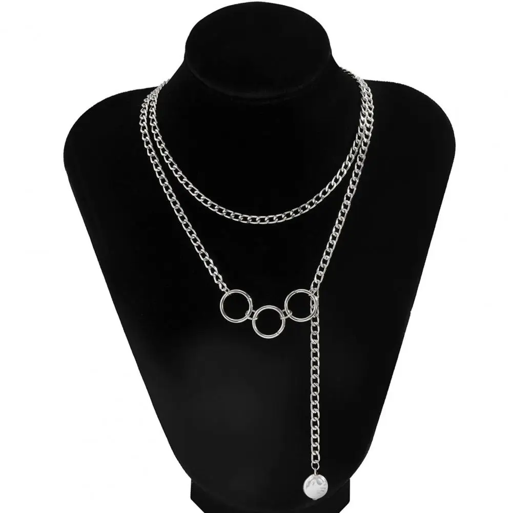 

50% Dropshipping!!Fashion Jewelry Pendant Hollow Geometric Punk Style Two Layers Three Circle Necklace for Girl