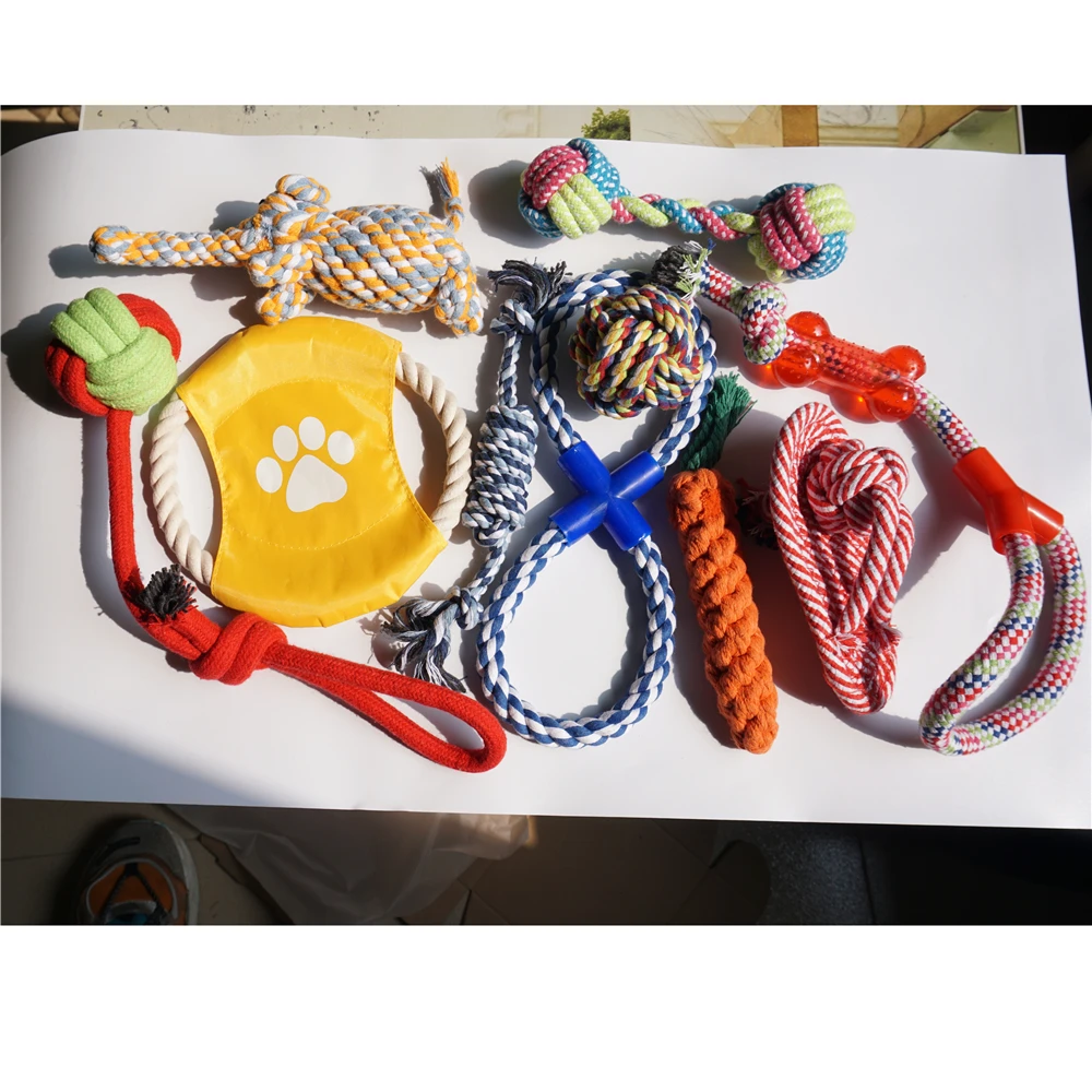 

10 Pcs Large Dog Toy Bulk Set Bundle Treat Chew Rope Bite Resistant Teeth Clean Interactive Training Pet Toys Ball for Dogs