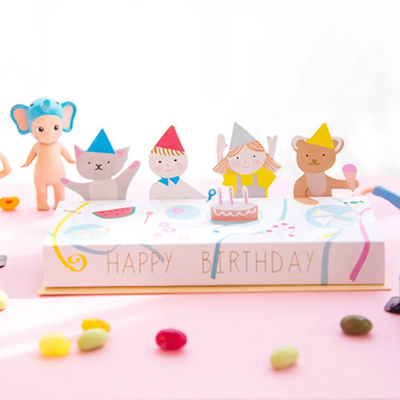 Креативная трехмерная открытка на день рождения 5 шт./лот милые Мультяшные