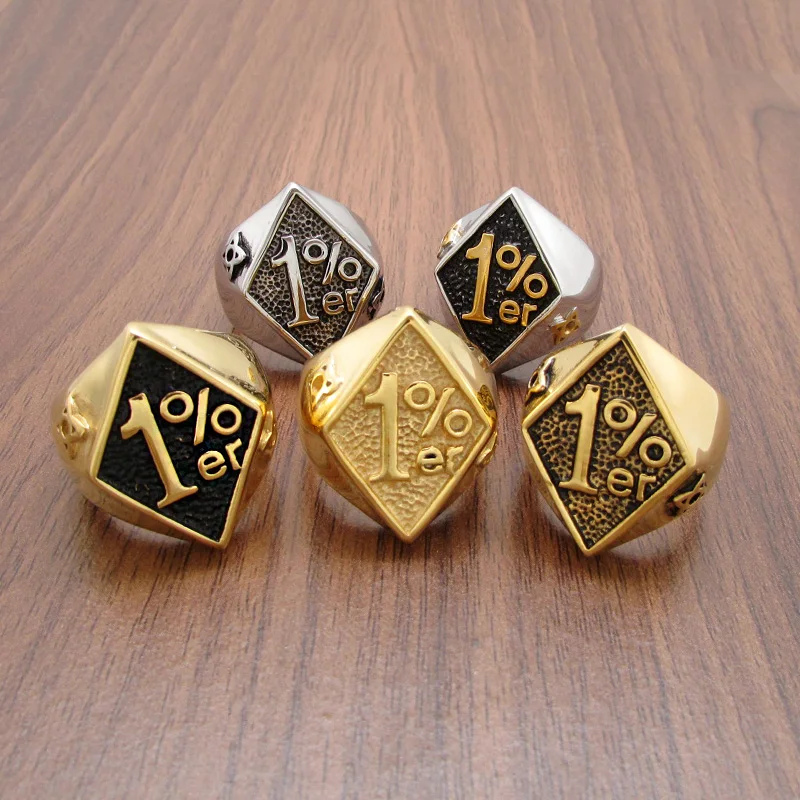 Бесплатная доставка крутого кольца из нержавеющей стали 316L серебристого цвета с черным и золотым покрытием 1% er Number Boy Motorcycle Biker Band Party Rings on.