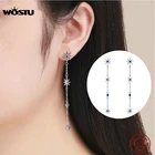 WOSTU 925 пробы серебра с блестящими звездами; Комплект из подходящих длинные Позолоченные каплевидные серьги с квадратными Голубой цирконий Длинные Висячие серьги для Для женщин серебро 925 ювелирные изделия CTE060