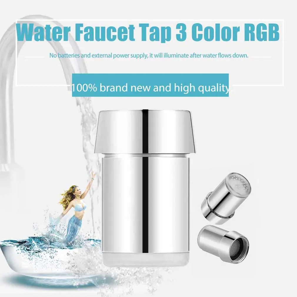 

3 Color Light-up LED Water Faucet Changing Glow Kitchen Shower Tap Saving Novelty Luminous Faucet Nozzle Head Bathroom Light