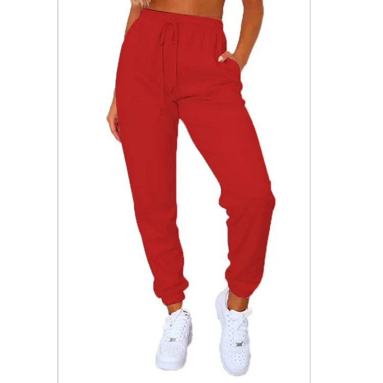 

WEPBEL Autumn Winter Fashion Solid Color Loose Trousers Women's Casual Lace-up Mid Waist Pocket Pencil Pants