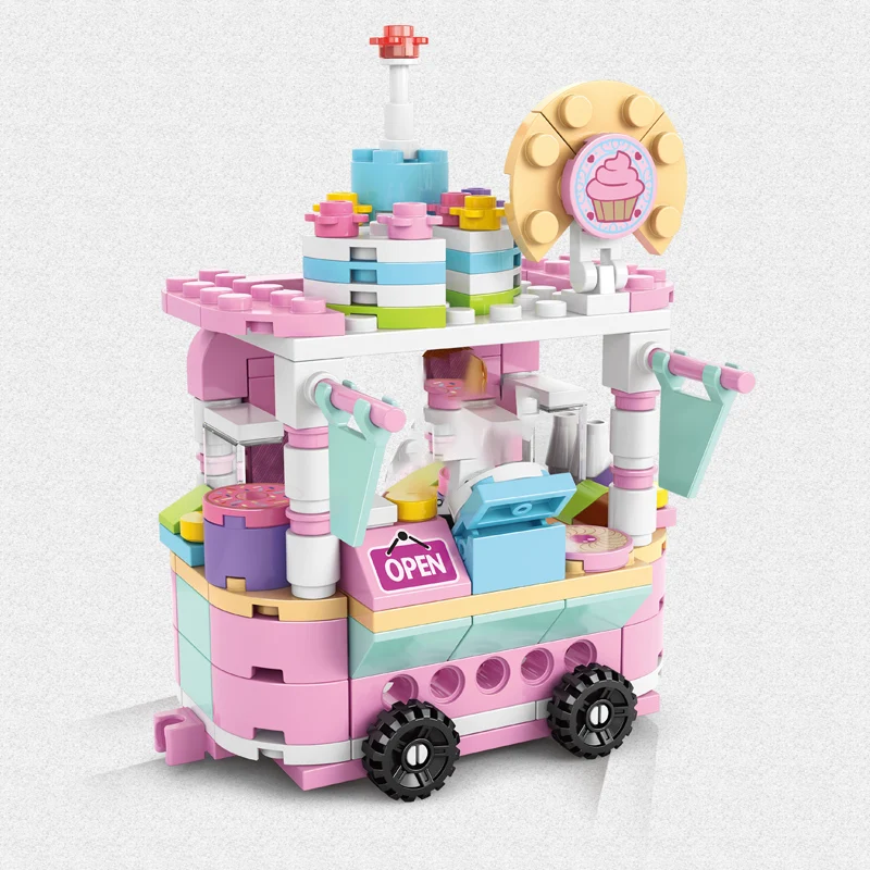 

City Street Building Blocks Snack Retail Shop Pizza Ice Cream Car HOT Dog Truck Bus Educational Toys For Children Bricks Friends