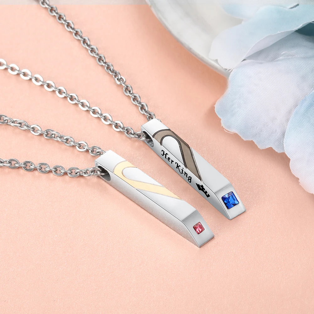 Personalized Chain Necklace For Couples Stainless Steel Customized Vertical Bar Pendant with Birthstone Promise Jewelry | Украшения и