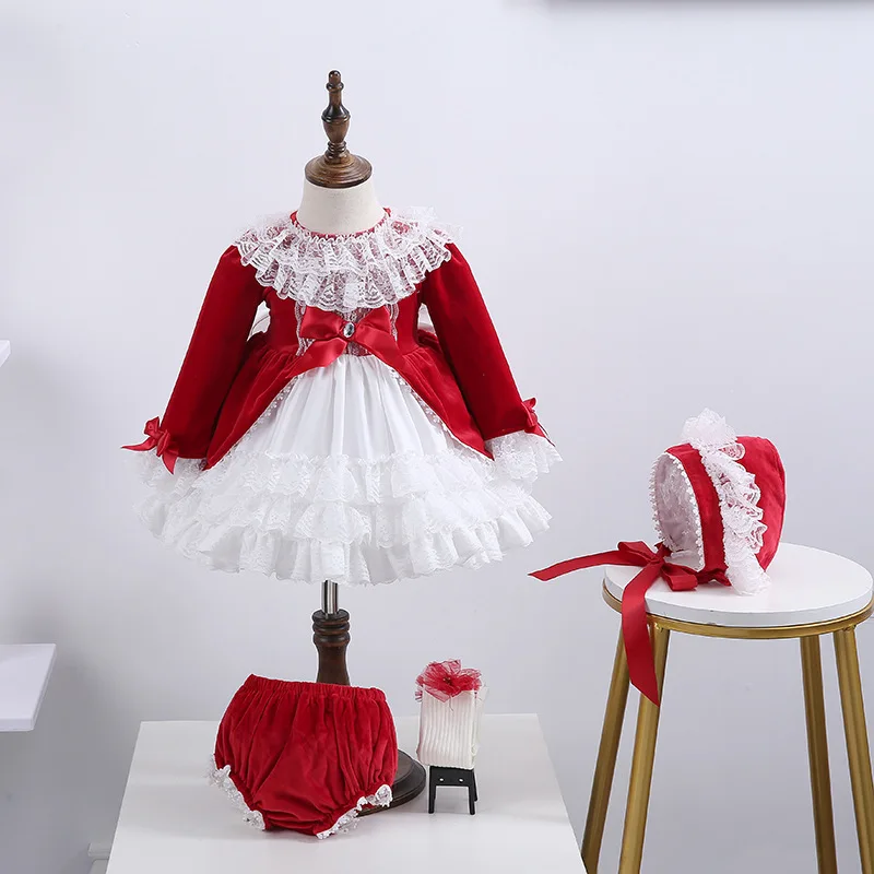 

4PCS Russia Spain Dress Girls Royal Costumes Kids Princess Wedding Birthday Dresses Party Lace Robe Baby Girl Christmas Clothing