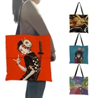 Японская сумка на плечо, многоразовая сумка-тоут с принтом демонов Slaye, привидений, лезвий, Kimetsu No Yaiba, Tanjirou, Nezuko