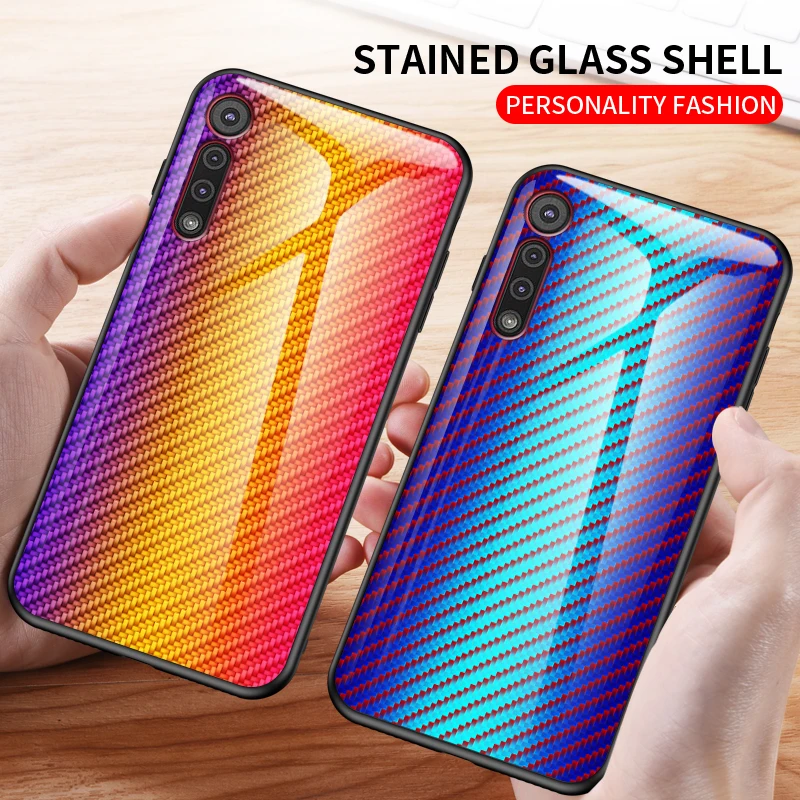 Чехол для Motorola Moto G8 Plus жесткое закаленное стекло модная градиентная защитная
