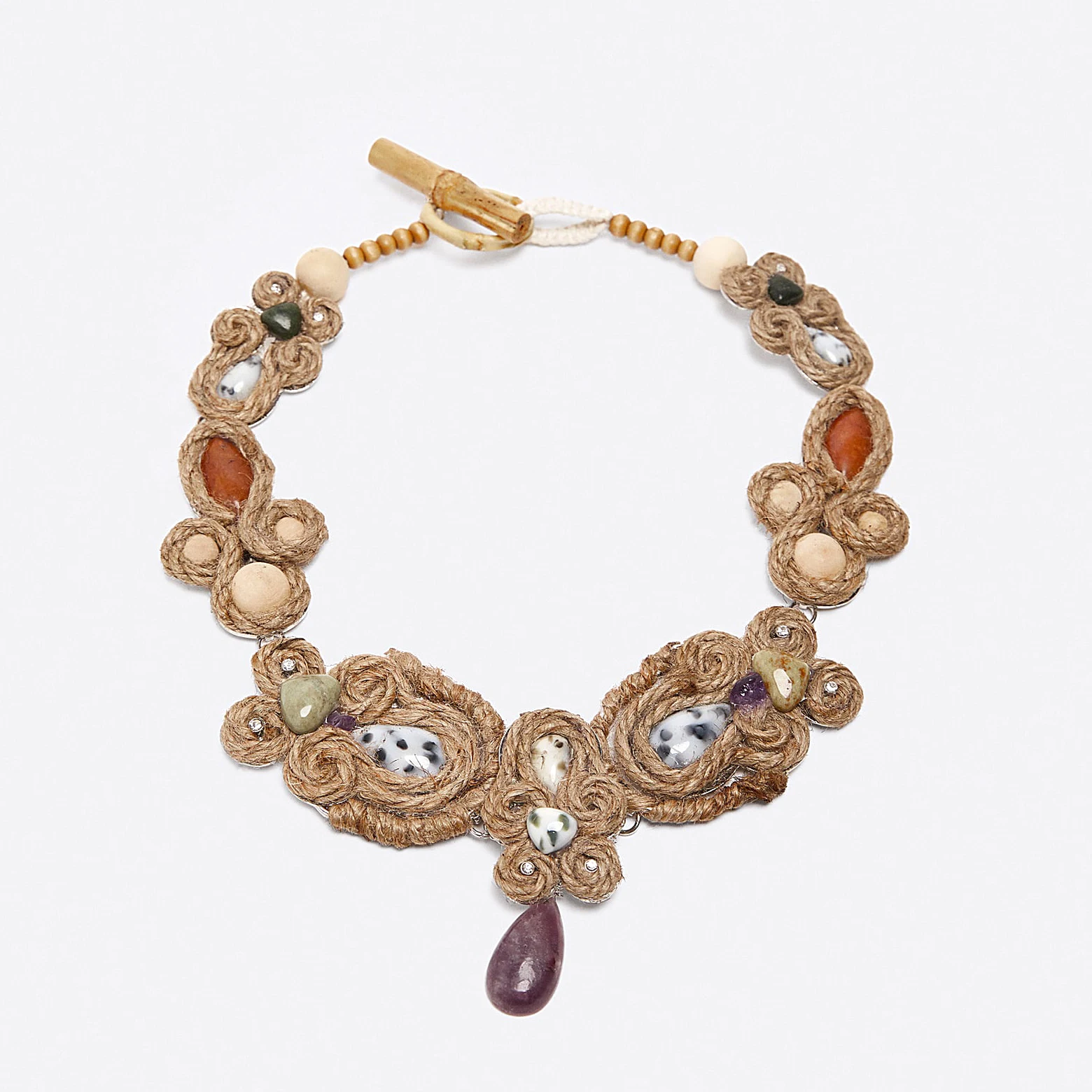 Новое летнее ожерелье ручной работы в стиле бохо с веревочкой и камнем пэчворк 2020