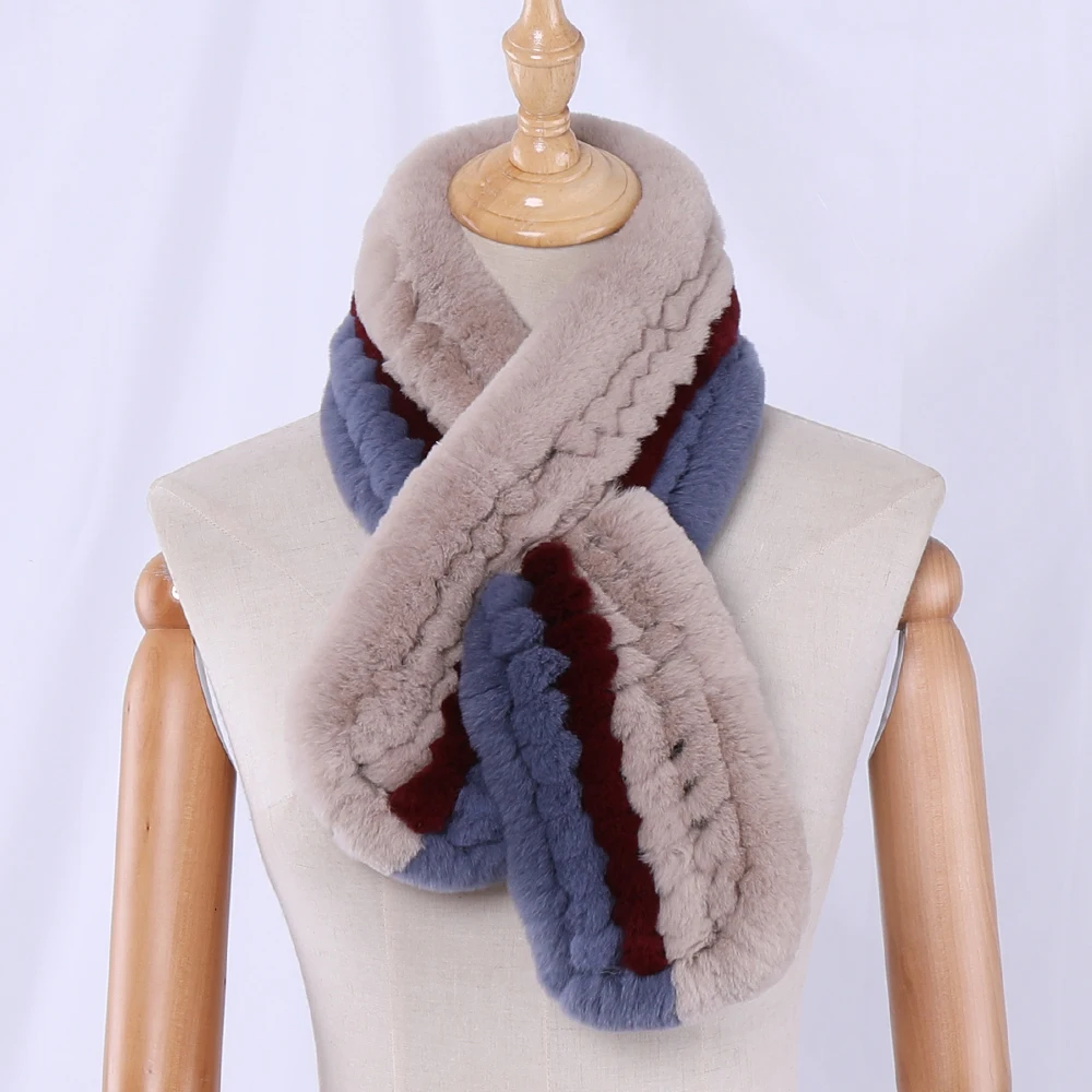 Для женщин из натурального меха ручной работы зимние теплые вязаный меховой шарф