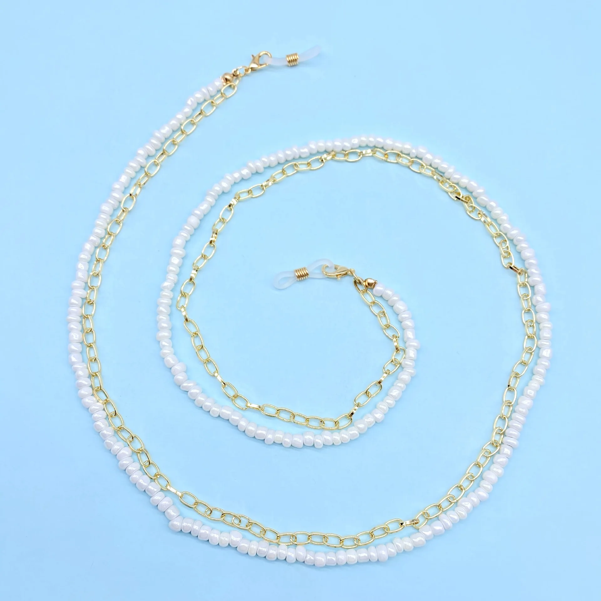 

Двухслойная цепочка для солнцезащитных очков, прозрачная цепочка с бусинами очки с жемчугом в стиле ретро, шнурок для очков, шнурок для шеи, ...