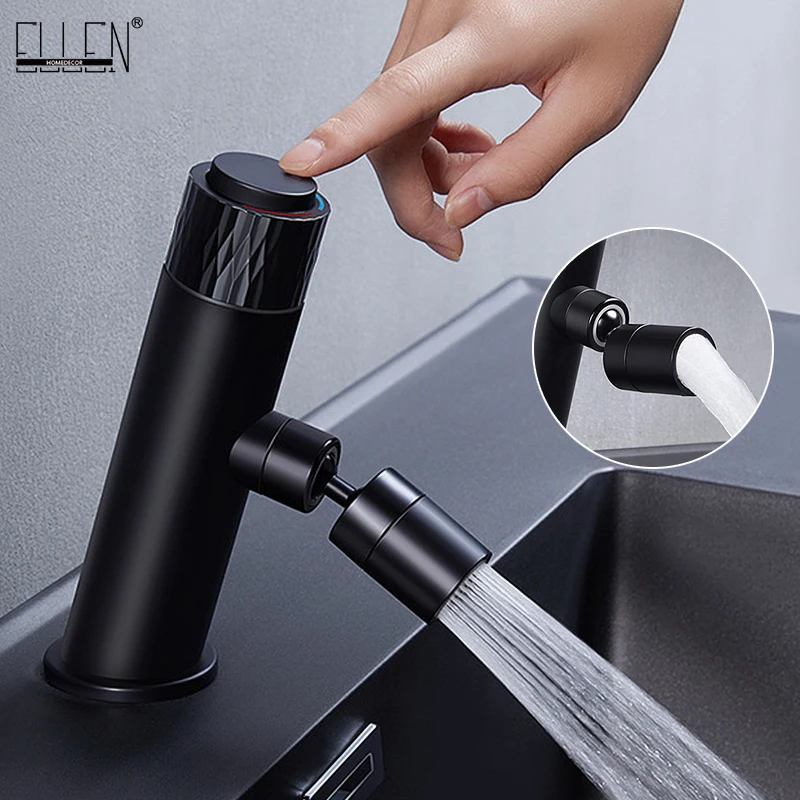

ELLEN смеситель для раковины для ванной комнаты, Черный кран для горячей и холодной воды, кран с возможностью поворота на 360 градусов, хромиров...