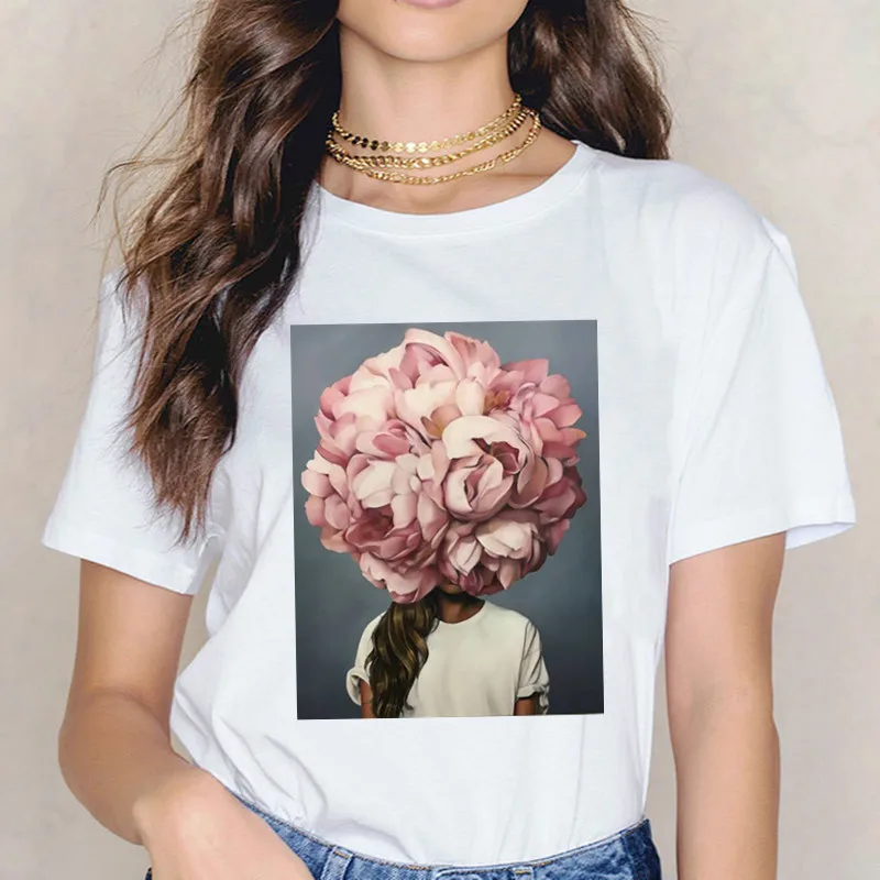 

Sexy Flowers Feather Print Short Sleeve Tops & Tees Fashion Casual Couple T Shirt 2020 New Summer Harajuku Aesthetics Tshirt