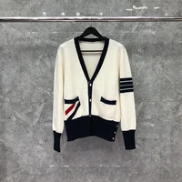 tb thom sweater winter korean fashion sweater male white cotton hector diagonal stripe 4 bar v ncek cardigan for women coats
