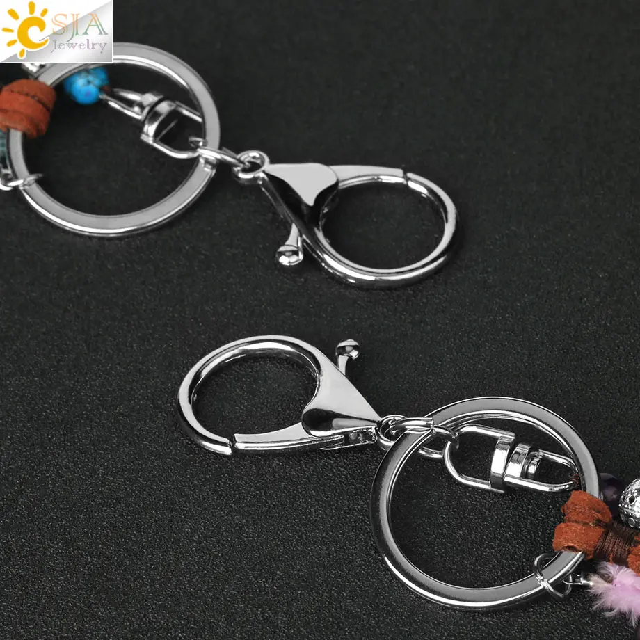 CSJA натуральный Ловец снов брелки Голубое перо кисточкой брелок с пентаграммой