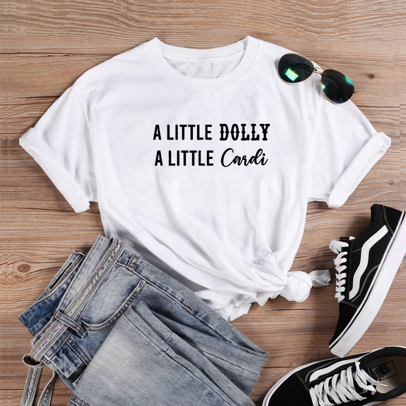 

A Little Dolly Shirt Funny T Shirt Women Summer Short Sleeve Cotton Tshirt Women O-neck Camiseta Mujer White T Shirt Femme Tops