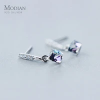 modian new arrive 100 925 sterling silver square rainbow crystal drop earrings for women dangle ear fashion silver jewelry