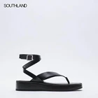 Женские кожаные шлепанцы на плоской подошве, черные, на шнуровке