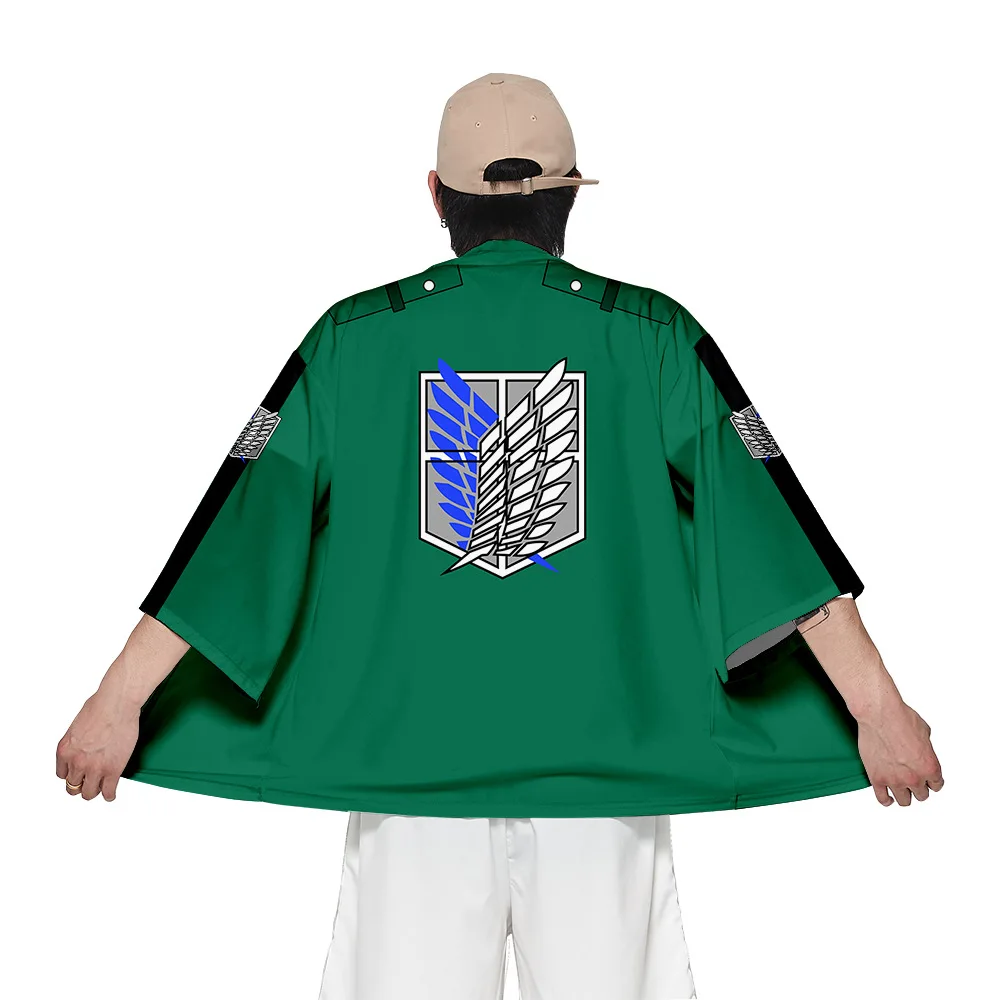 

Anime Attack On Titan Kimono Shirt Casual Clothes Cosplay Costume Shingeki No Kyojin Survey Corps Cloak Coat Top Clothing 4XL