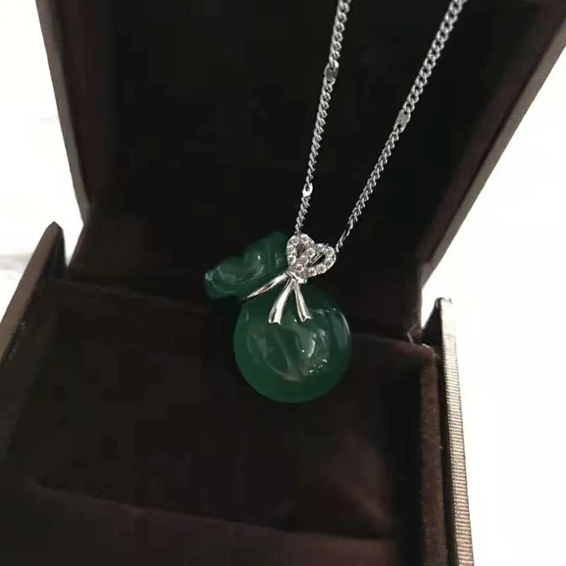 Кулон из натурального нефрита Серебряное ожерелье 925 пробы зеленый агат |