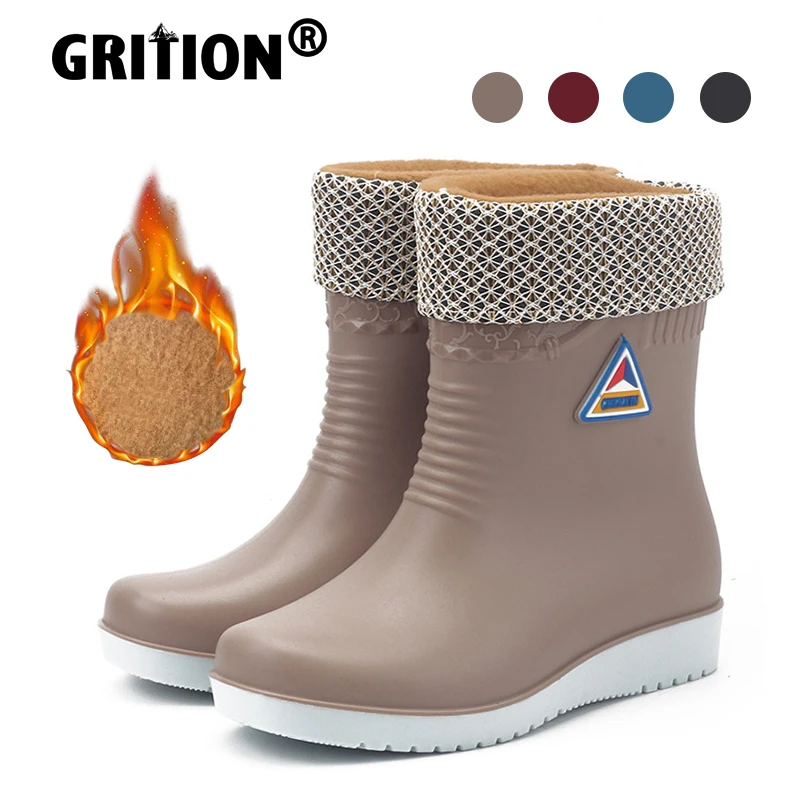 GRITION женские резиновые сапоги зимние водонепроницаемые Нескользящие