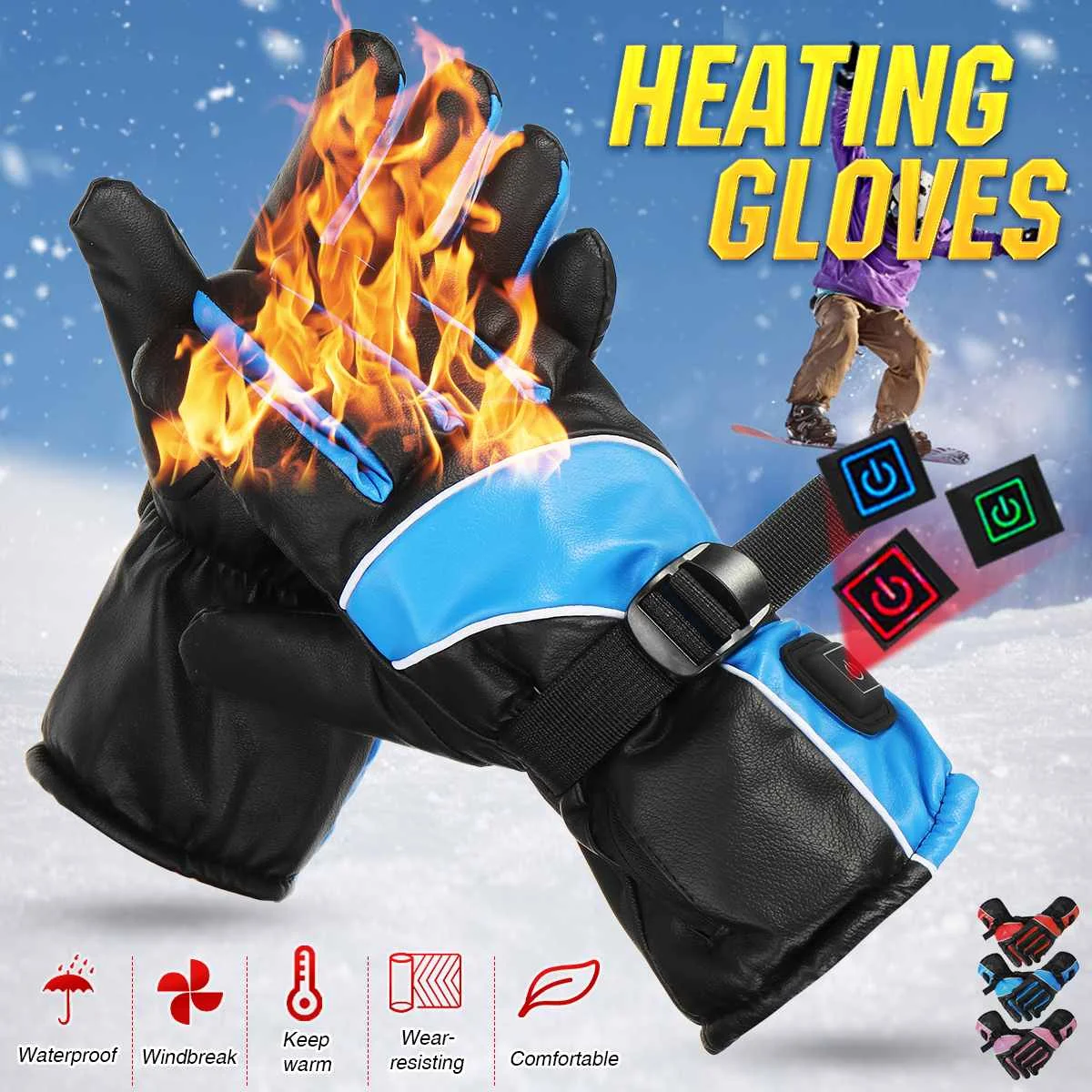 

Gloves Winter Outdoor Thickening Fleece Lined Men Women's Waterproof Touch Screen Non-slip Camping Thermal 3rd gear heating