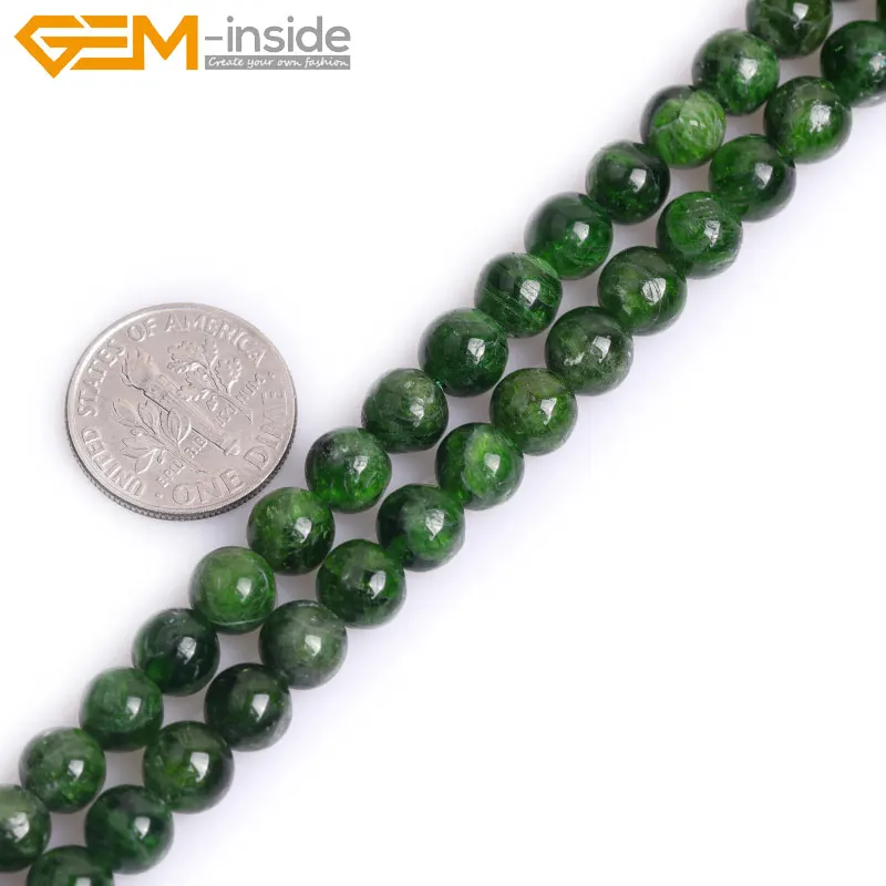 Драгоценный камень внутри AAA натуральный круглый гладкий зеленый диопсид бусины