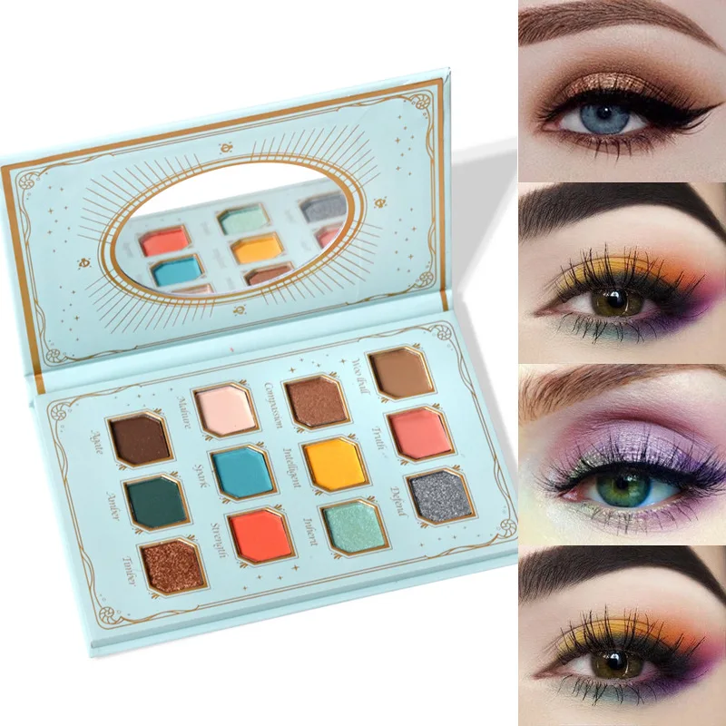 

1box Long Lasting Mineral Powder Eye Shadow Makeup Cosmetic Kit Waterproof Nude Glitter Eyeshadow Matte Shimmer Palette 12Colors